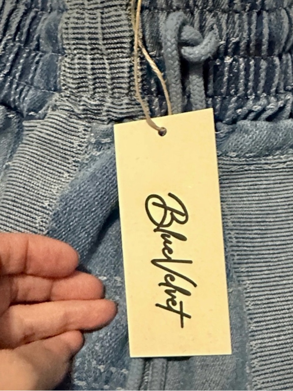 Blue Velvet Denim Patchwork Drawstring Jeans - Picture 7 of 9